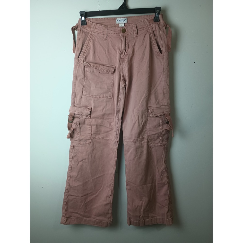 Arizona Jean Co Womens Pink Cargo Pants Y2K Wide Leg Utility Trousers Size 2